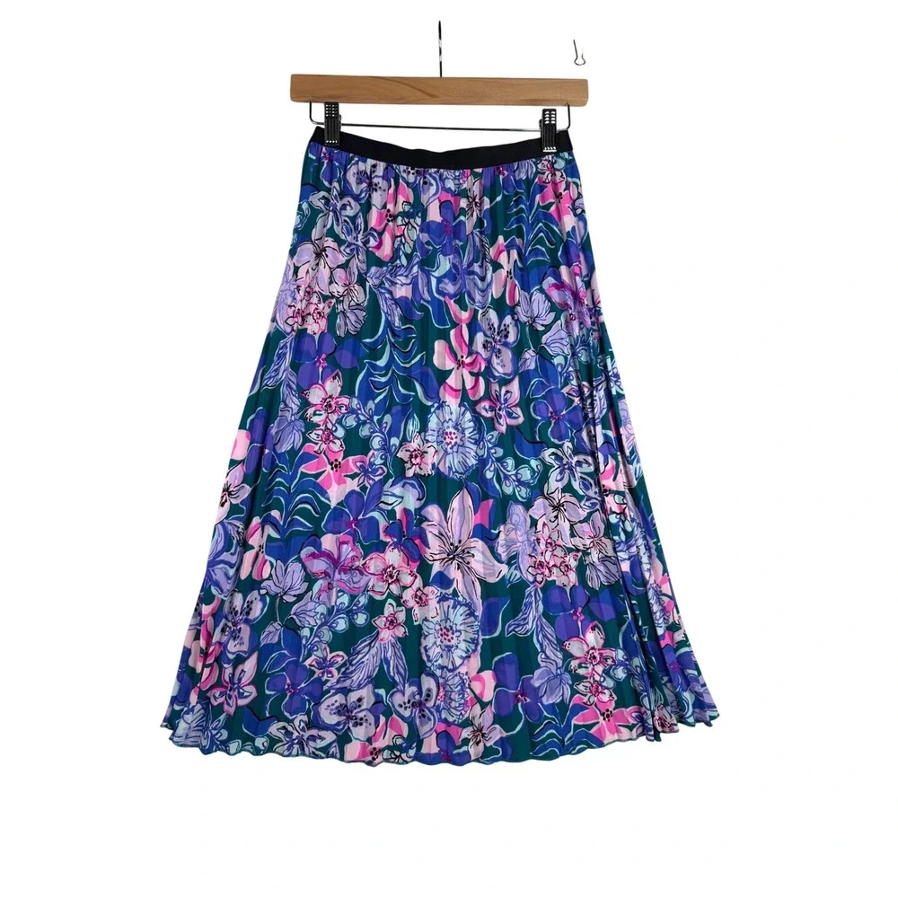 Lilly Pulitzer Giavana Pleated Moonlight Garden Print Midi Skirt‎ size XS Purple